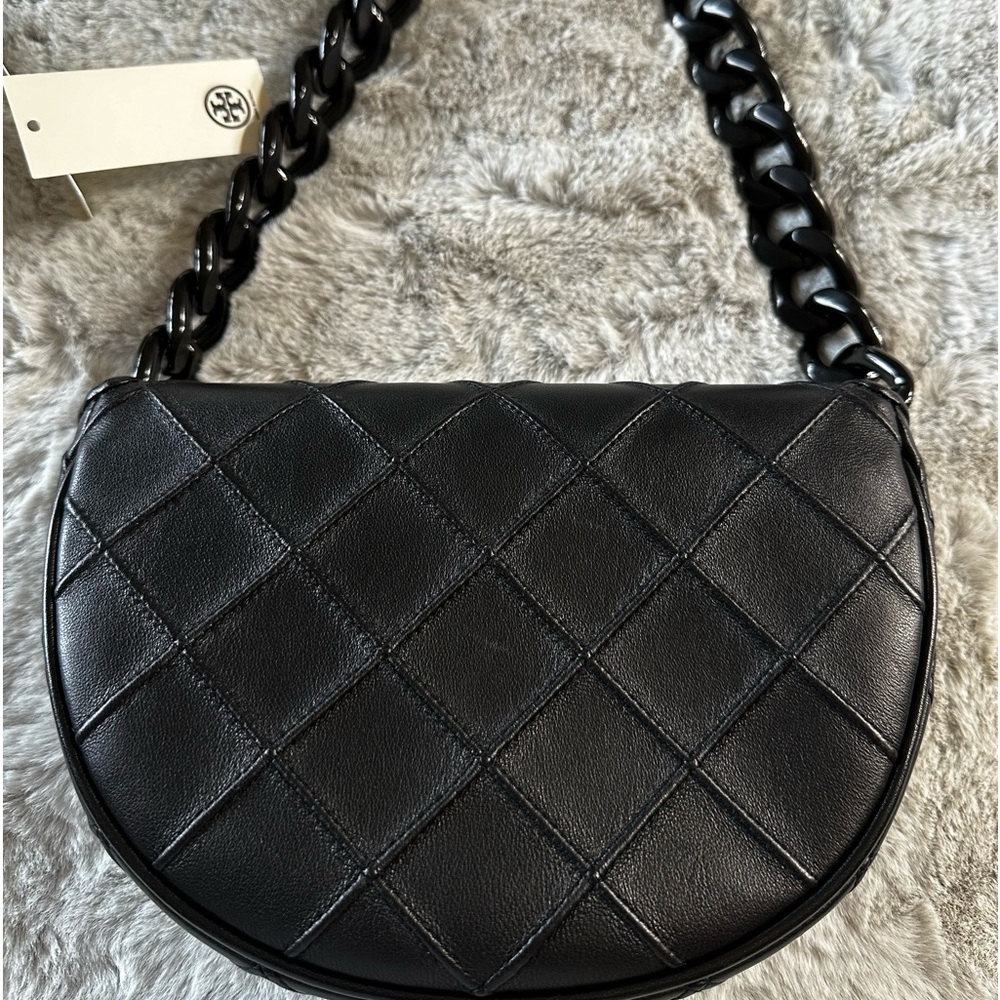 Tory Burch Mini Fleming Soft Crescent Bag in Black. - Picture 3 of 8